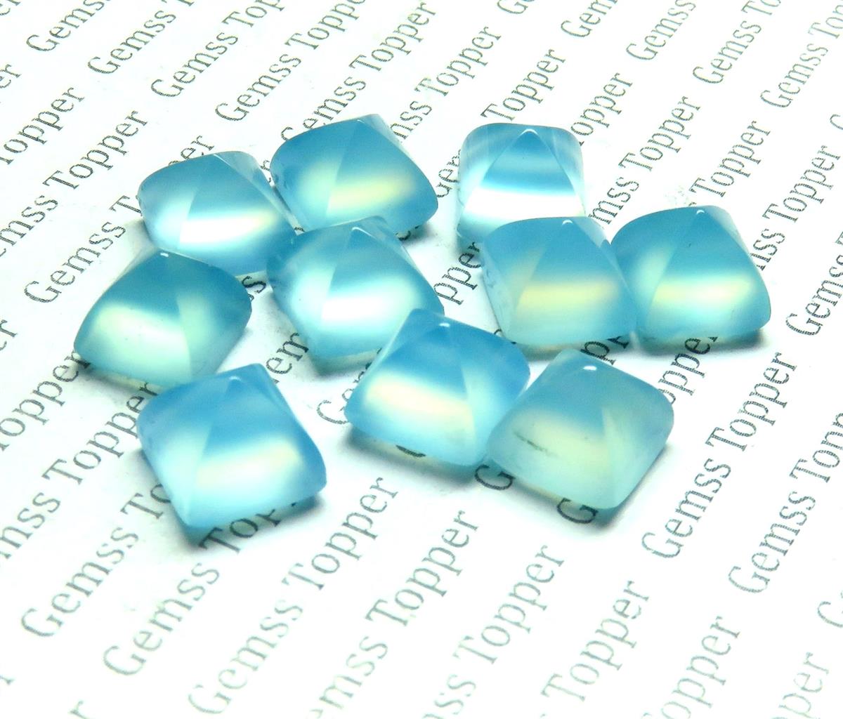 Blue Topaz Chalcedony 10x10 mm Pyramid Cabochon